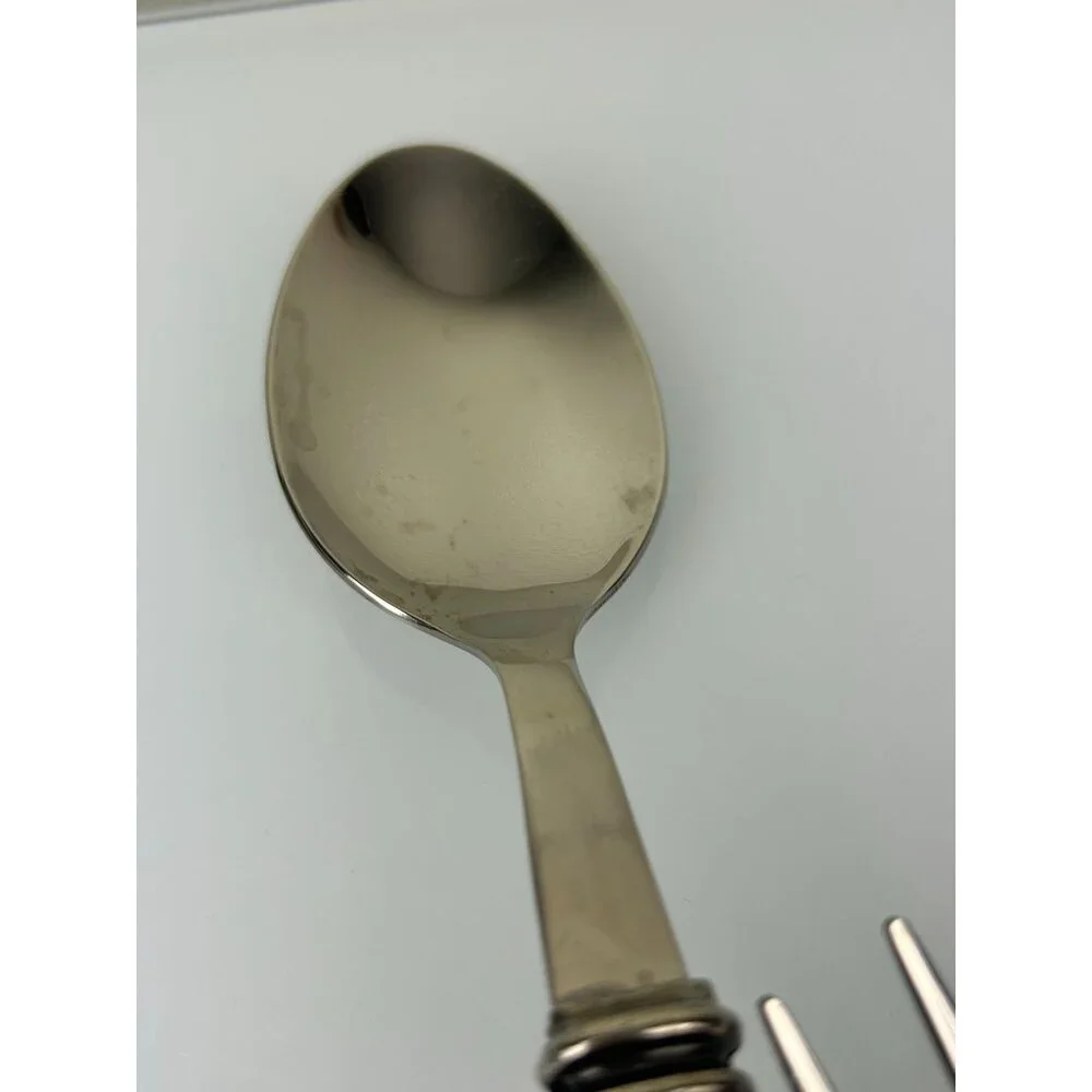 INOX Napoleon 18/10 Made in Italy Blue Stainless Steel Serving Spoon & Fork 9.5